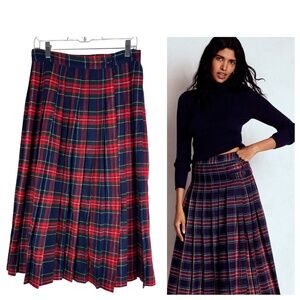 Vtg Worthington Maxi Skirt Sz 12 Large Tartan Plaid WOOL Red Blue Green Pleated